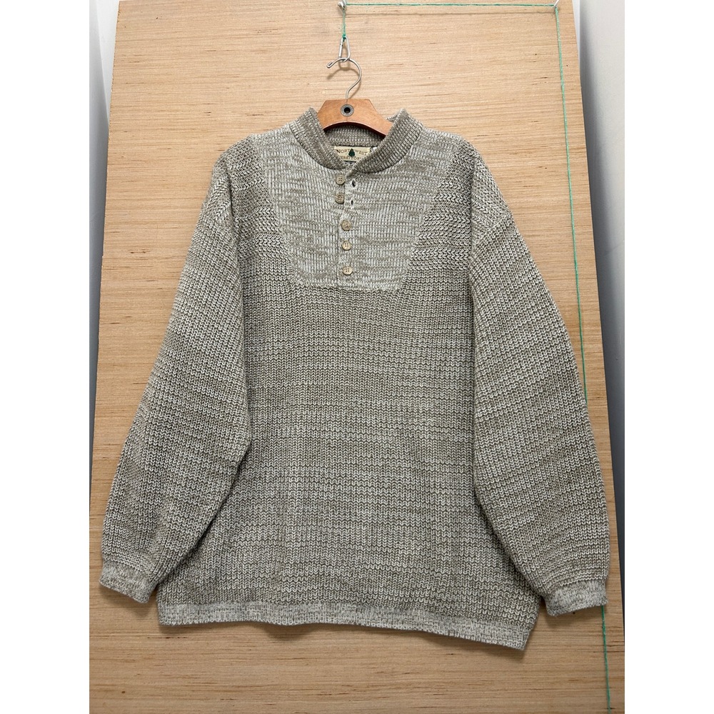 Vintage Northwest Territory Mens XL Henley Sweater Tan Beige Marled Chunky Knit